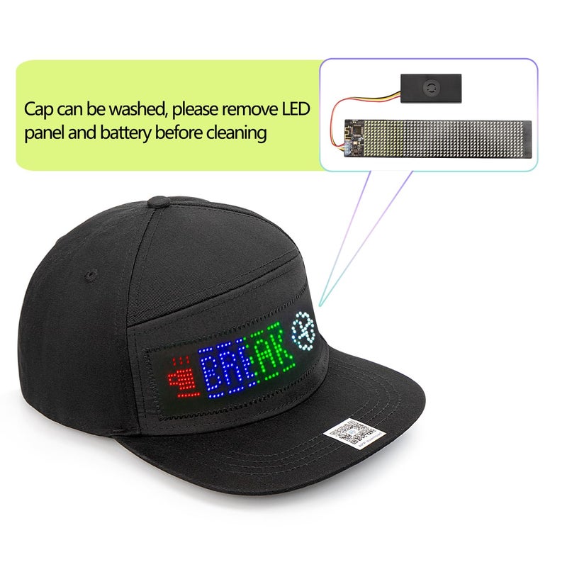Leadleds قبعة LED، قبعات بيسبول تتحكم بها عبر تطبيق بلوتوث، تدعم النصوص، الأنماط، الجرافيتي للحفلات، الجري، الهيب هوب، البار، عيد الميلاد (قبعة سوداء مع LED بألوان مختلطة) - Image 5